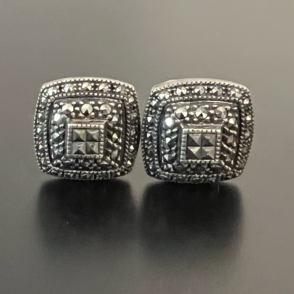 Judith Jack marcacite clip back square earrings